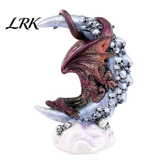 Fade Resistant Resin Ornament Dragon Skull Moon Figurine, Gothic Style Sculpture for Unique Dark Fantasy Gift Home Desktop Party Decor, Halloween