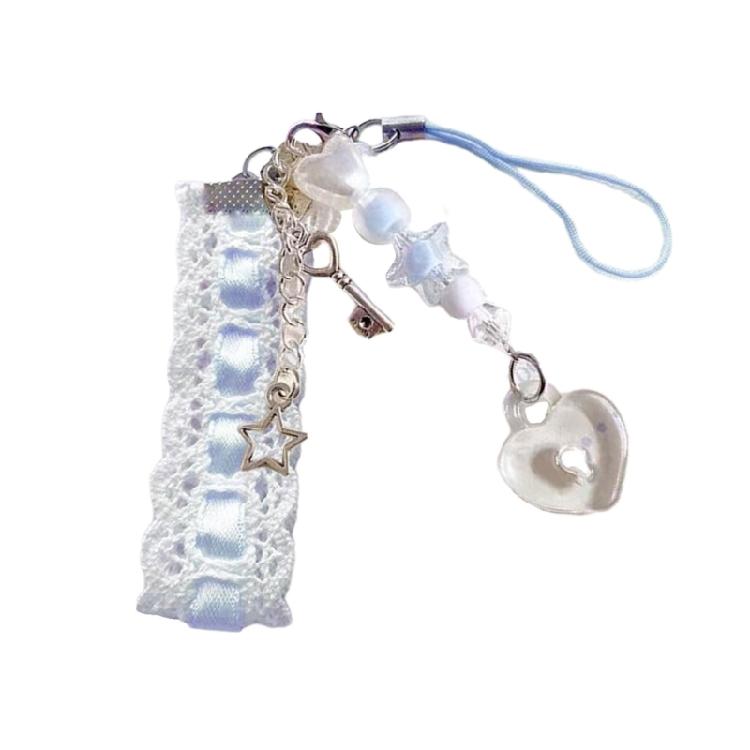Trendy Lace Ribbon Key Rings Pendant Heart Pendant Key Chains Beaded Accessories