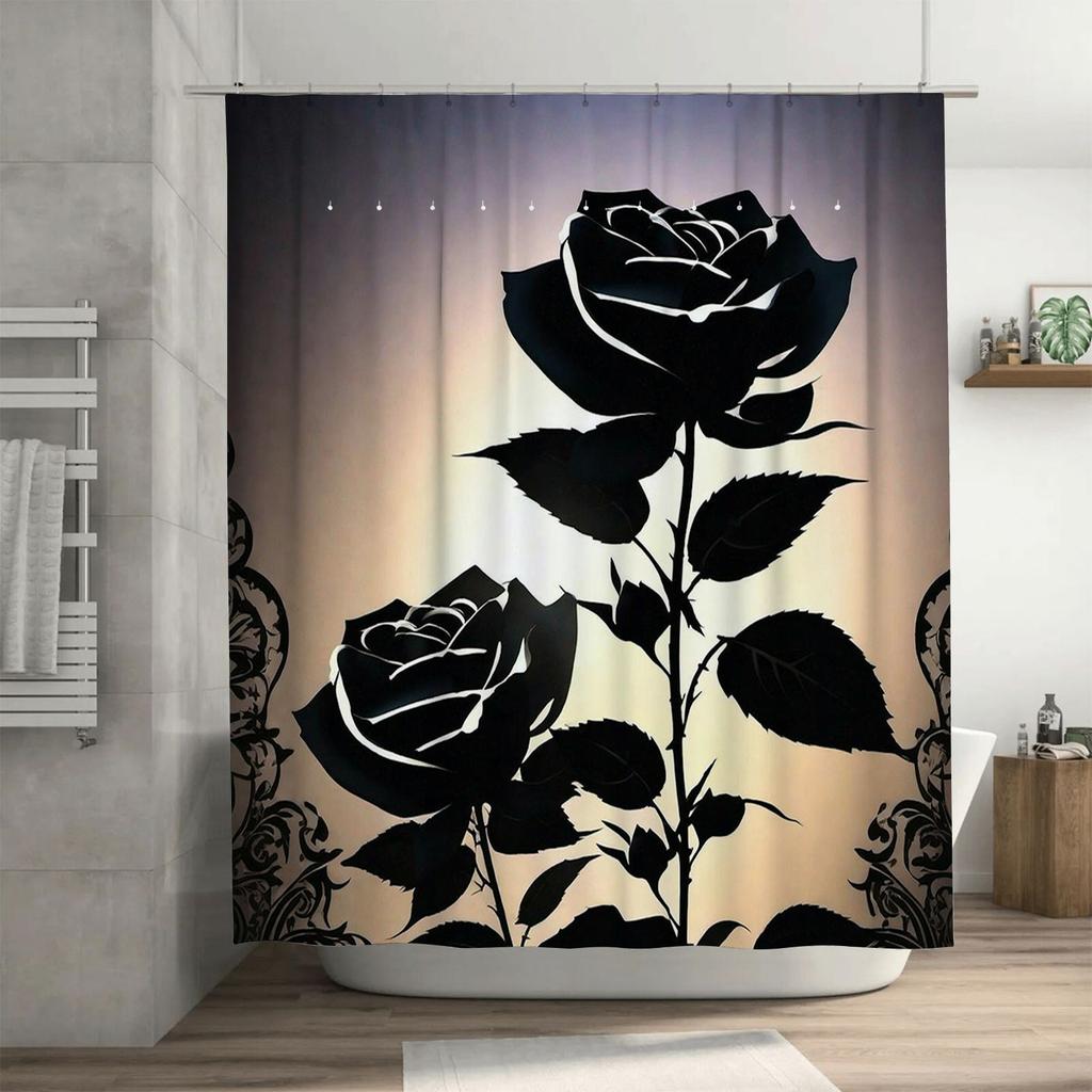 Monochrome Rose Shower Curtain - Elegant Black And White Floral Design For A Waterproof And Unique Bathroom Dcor Set