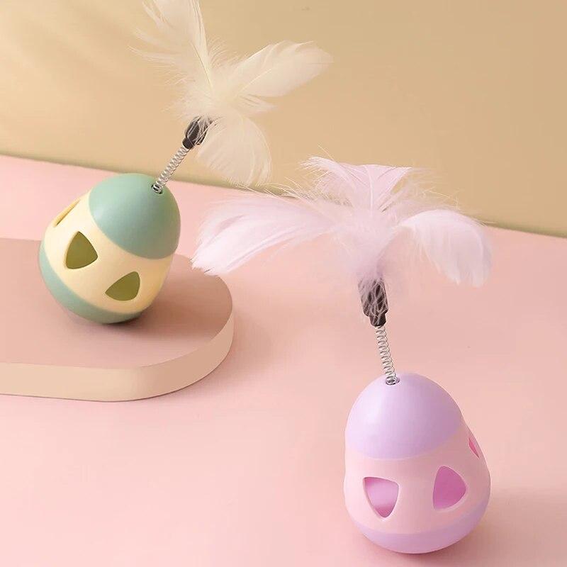Cat Interactive Toy Funny Tumbler Leaky Food Ball Spring Toys Pet Relieve Boredom Rolling Teaser Feather Rotating Ball Toy