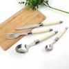 Jaswehome Laguiole Cutlery Set 4piece Steak Knives Forks Soup Spoons Teaspoons Ivory Color Flatware Stainless Steel Tableware