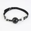 Silent Bell Gag Bondage Strap, Black/Red/Pink Leather