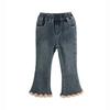 Autumn Winter Kids Girls Plush Jeans Denim Stylish Thickened Plus Velvet Toddler Girls Flared Pants Children Girls Trousers