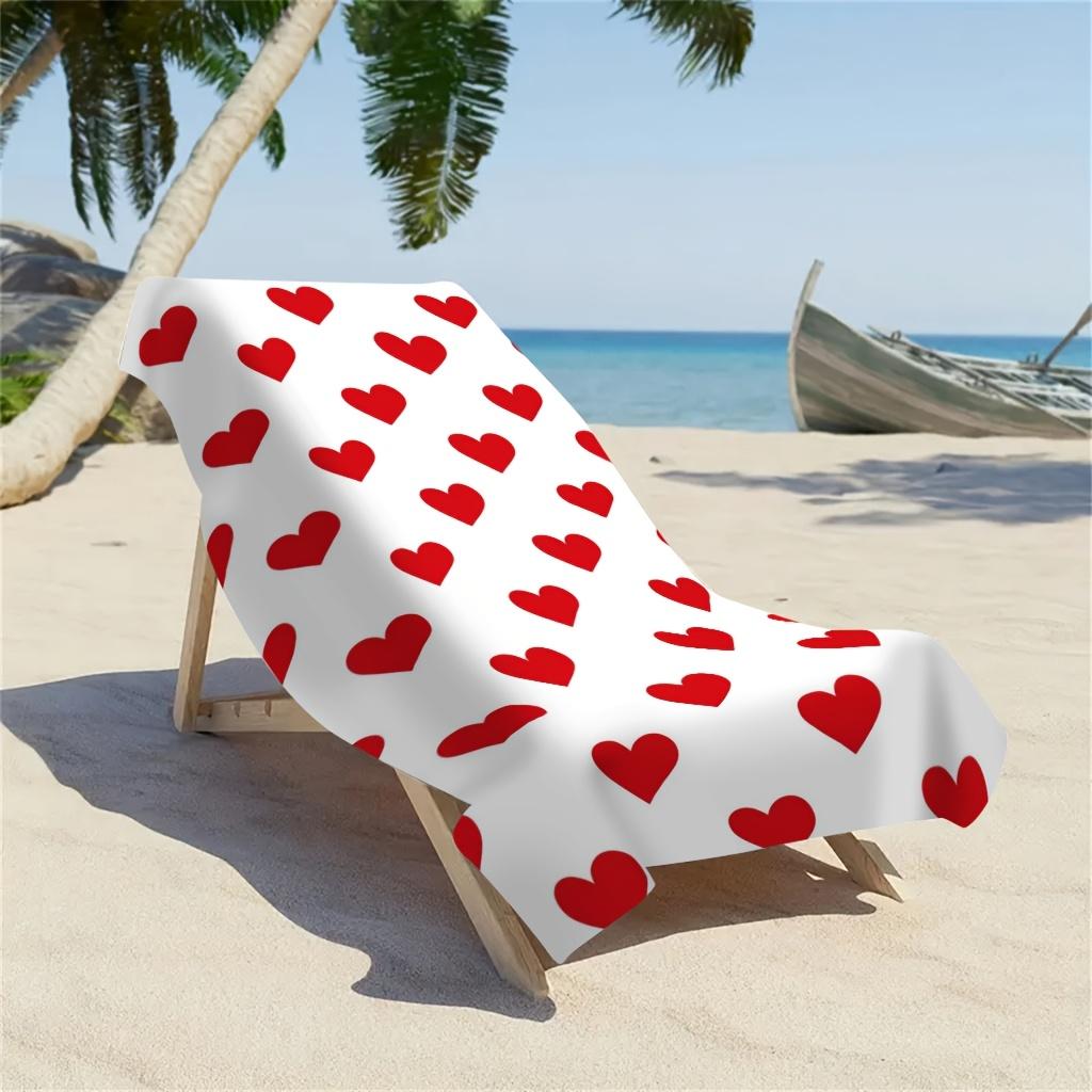 1pc Ultra-Soft Microfiber Beach Towel | Red Heart Pattern Print, Polyester, Lightweight and Absorbent, Ideal for Yoga,Swimming