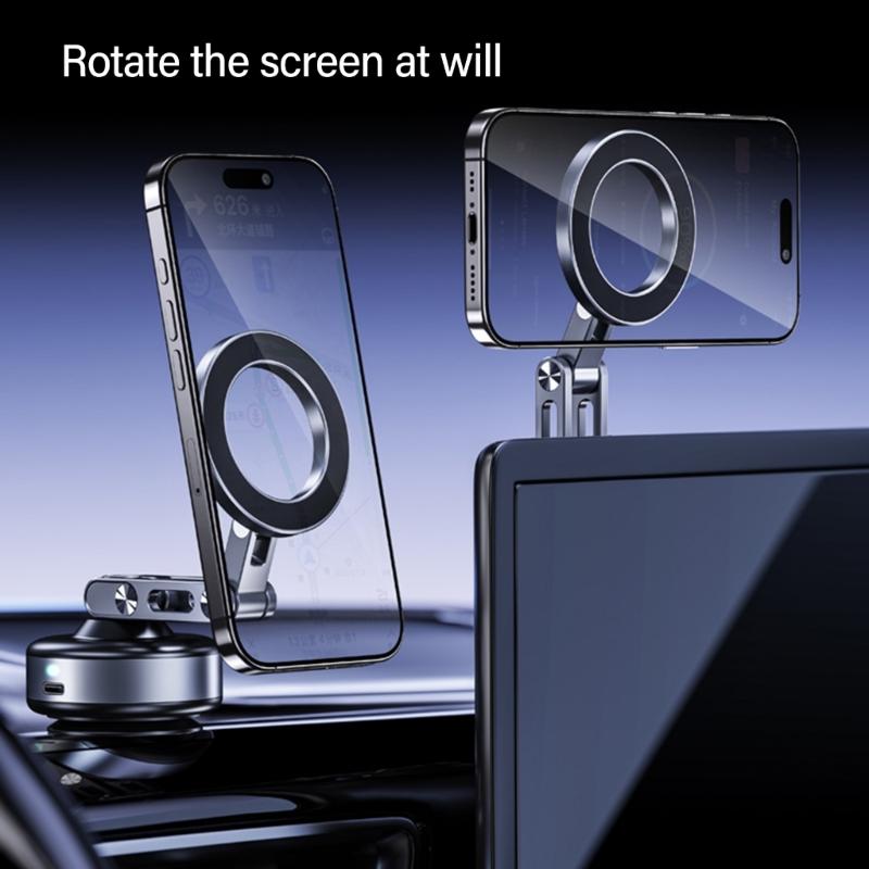 Bezpečný držák na telefon do auta na ventilační mřížku s přísavkou na čelní sklo, magnetický stojan, vakuová přísavka, otáčení o 360 stupňů, nastavitelný pozorovací úhel