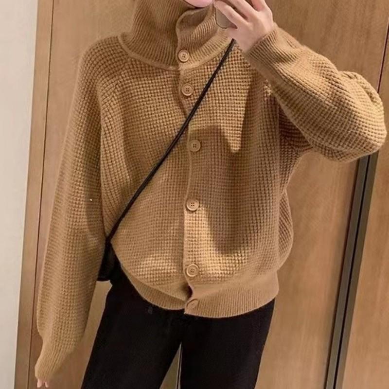 Knitted Cardigan Women's Long Sleeve Turtle Collar Loose Casual Sweater