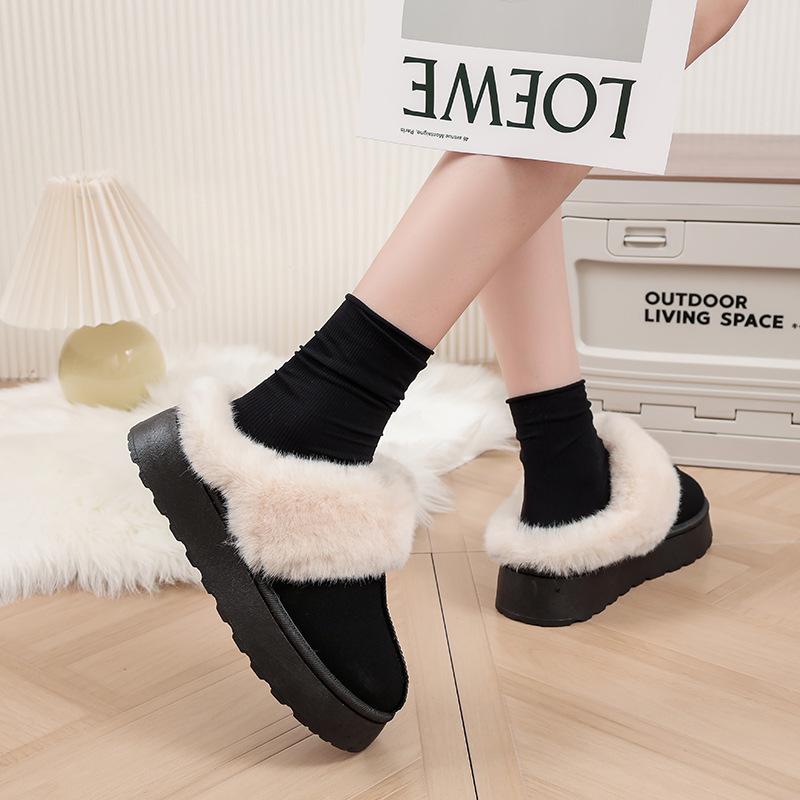 Winter new muffin platform slippers bag head velvet warm and comfortable home cotton shoes cotton shoes