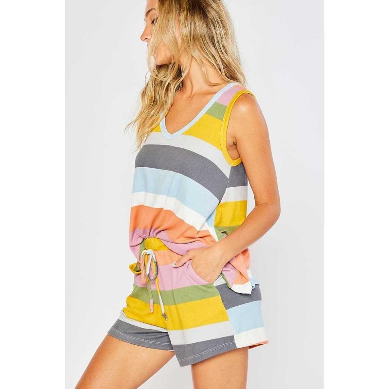 Fashion Casual Womens Yyfs Summer Spring Colour Block Print Sleeveless Oneck Trousers Pants Suits