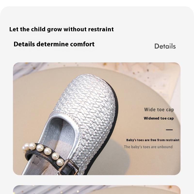 New Korean Style Girls' Fashion Versatile Pearl Shallow Mouth Soft Sole Leather Shoes In Autumn