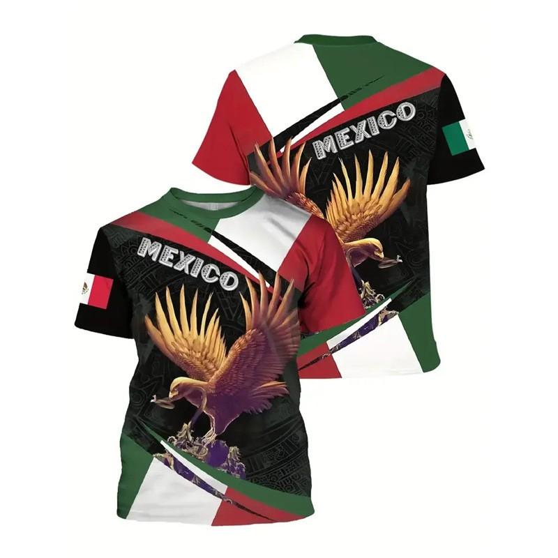 Mens Mexico Flag 3D Printed Short Sleeve T-Shirt Loose Fit Breathable Sport Tee Football Fans