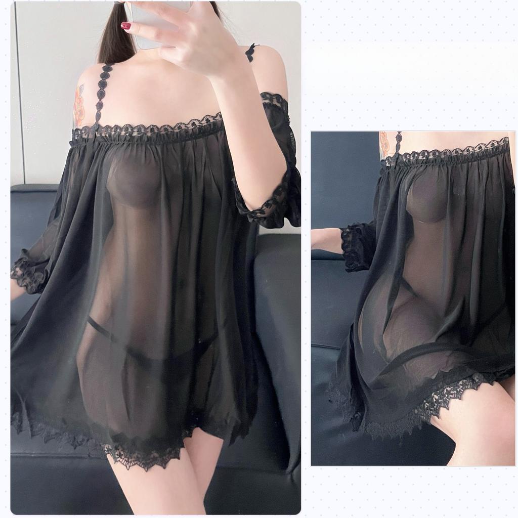 Erotic Underwear, Sexy Suspenders, Lace Nightgown Robe, Perspective Flirting, No-take Pajamas, Off-the-shoulder, Pure Lust