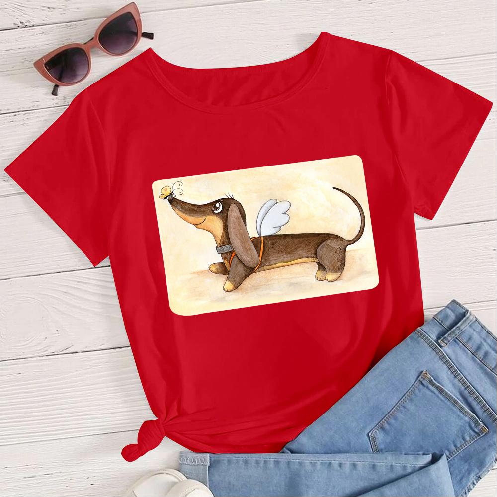Angel Dachshund Kawaii Cartoon Teens T Shirts Young Happy Black Tops Multicolor Tee Shirt Women Fashion