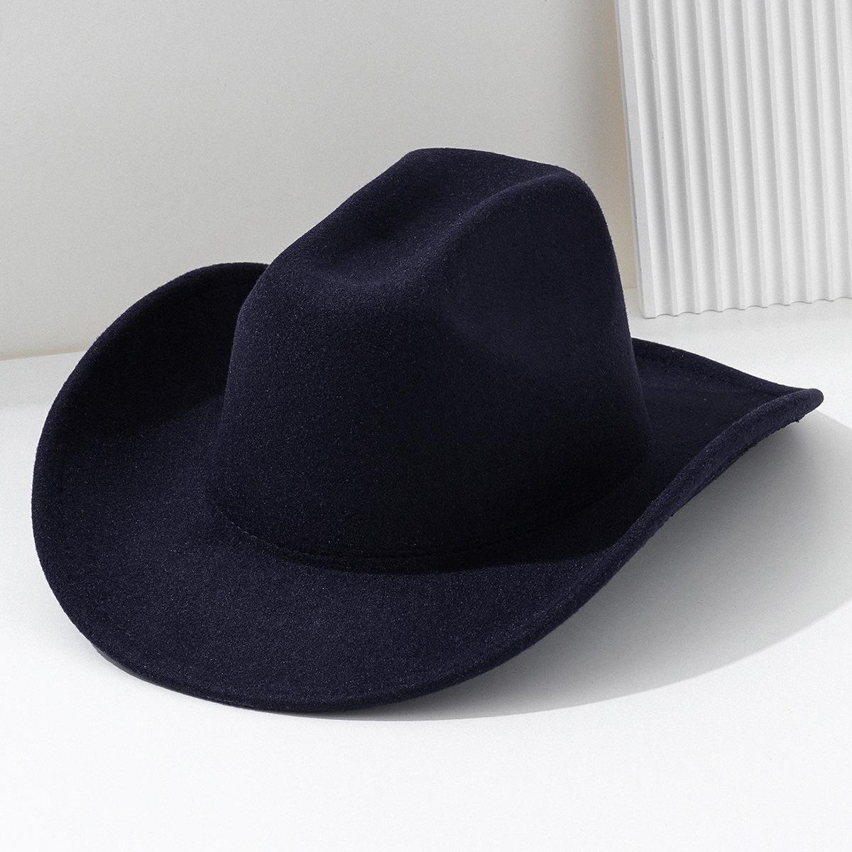

Unisex Plain Felt Western Cowboy Hat, European-American Style, Wide Brim, Curved Top Hat M (56-58cm) тёмно-синий