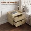 Bedside Table Cabinet with 2 Drawers Metal Legs Natural Wood Finish