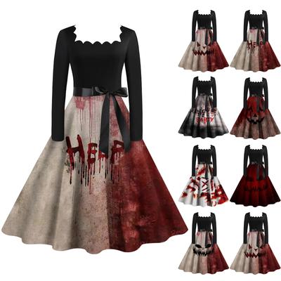 Halloween Women's Casual Fashion Square Neck Printed Vintage Dress