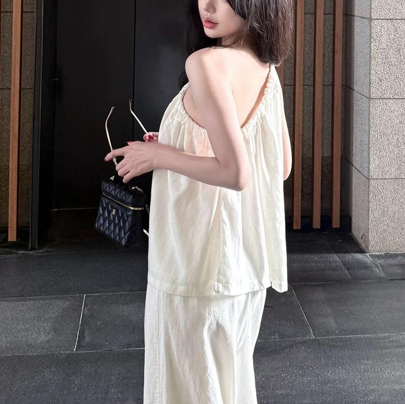 Sling vest women's summer new design slanted shoulder top looks thin