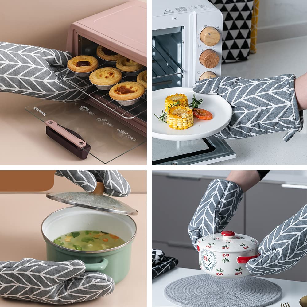 Guantes de cocina y manoplas para horno Samcos para y manoplas flexibles resistentes al calor, antideslizantes para cocinar, barbacoas, hornear, algodón, antiquemaduras (gris)