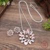 New Enamel Color Hollow Sunflower Stud Earrings Long Pendant Set, Women's High-end Flower Long Necklace