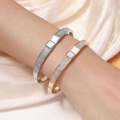 Pulsera Geométrica de Diamantes Estilo Coreano: Elegante Pulsera de Nácar para Mujer