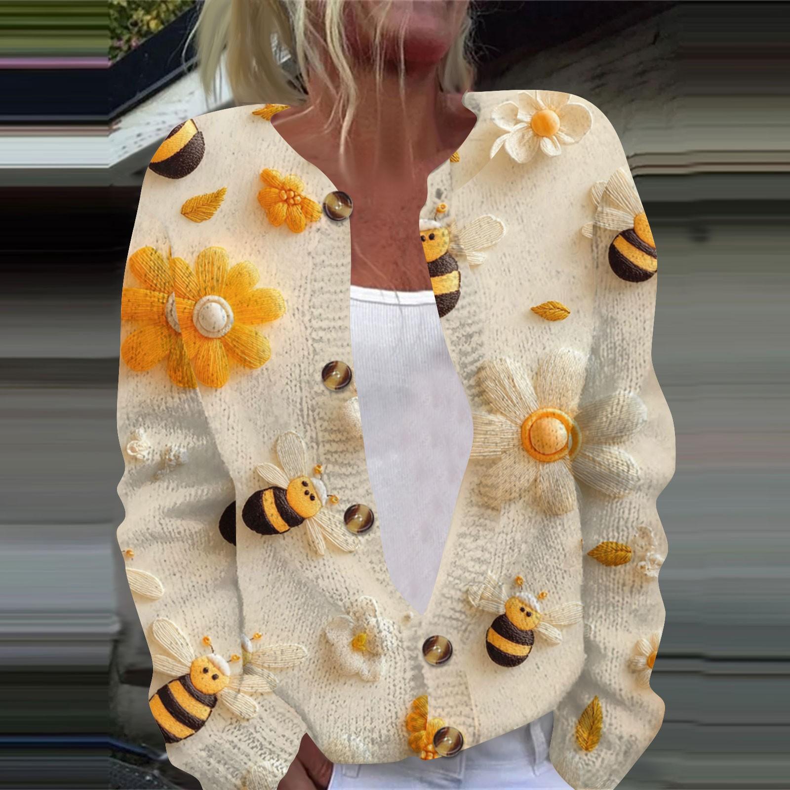 

Жіночий повсякденний модний ретро-квітковий принт з довгим рукавом і кардиганом піджак на ґудзиках L бежевий