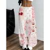 2026 Casual and Elegant Bohemian Style - Loose and Comfortable with Leaf Printed Wide Leg Elastic Waist Wide Leg Pants