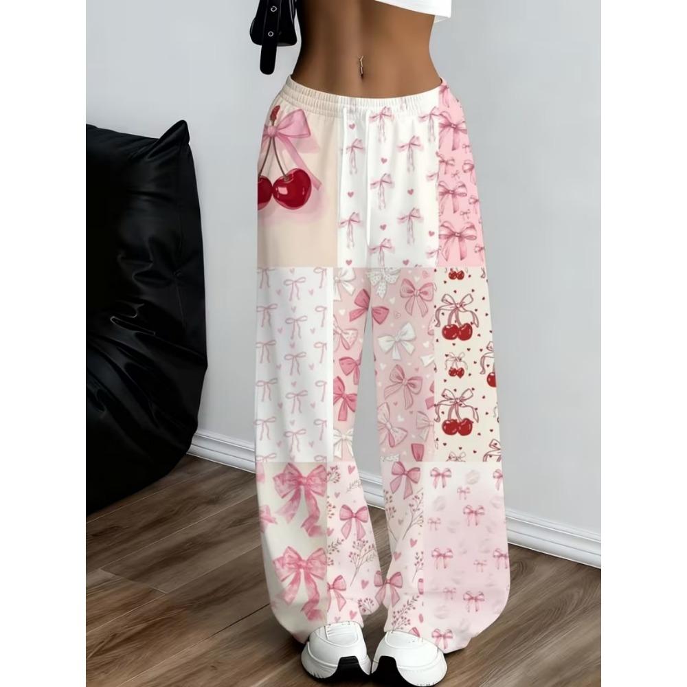 2026 Casual and Elegant Bohemian Style - Loose and Comfortable with Leaf Printed Wide Leg Elastic Waist Wide Leg Pants