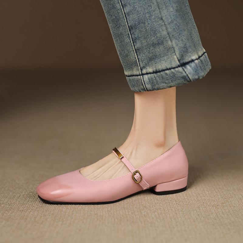 Neue Damen-Einzelschuhe für alle vier Jahreszeiten, eckige Spitze, niedriger Absatz, Größe Damenschuhe, Blockabsatz, weiche Sohle, Slipper, flacher Ausschnitt, kleine Lederschuhe
