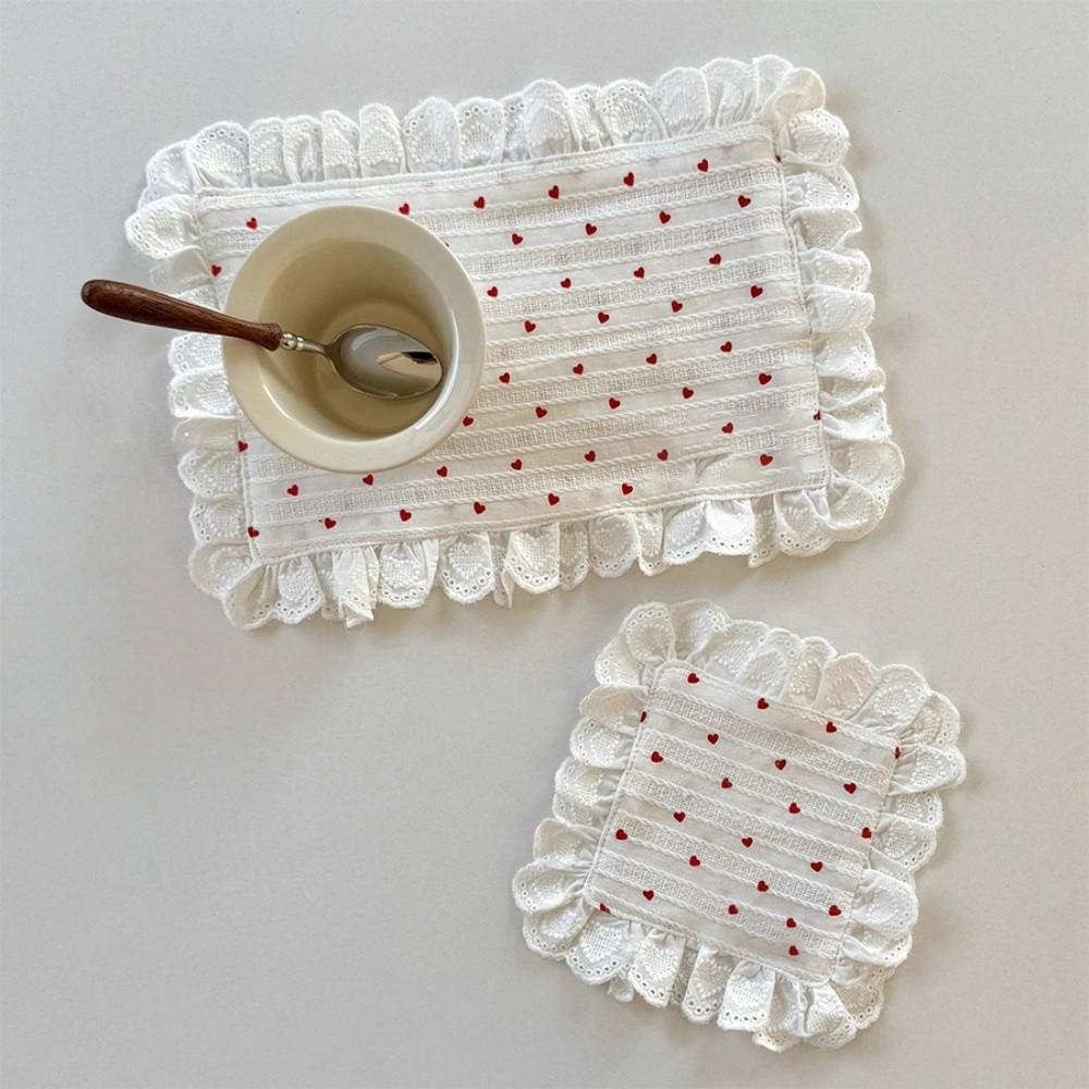Square/Round Table Napkins Girly Style Insulation Pad Pot Mats Heart Pattern Placemats Tea Party