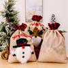 Cartoon Style Christmas Burlap Gift Bags Featuring Merry Snowman Reindeer Design