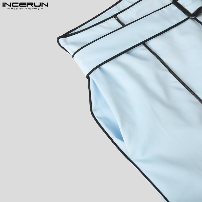 INCERUN Costume de toamnă supradimensionate din două piese pentru bărbați, blazer cu mânecă lungă cu cusături, seturi de pantaloni lungi drepți