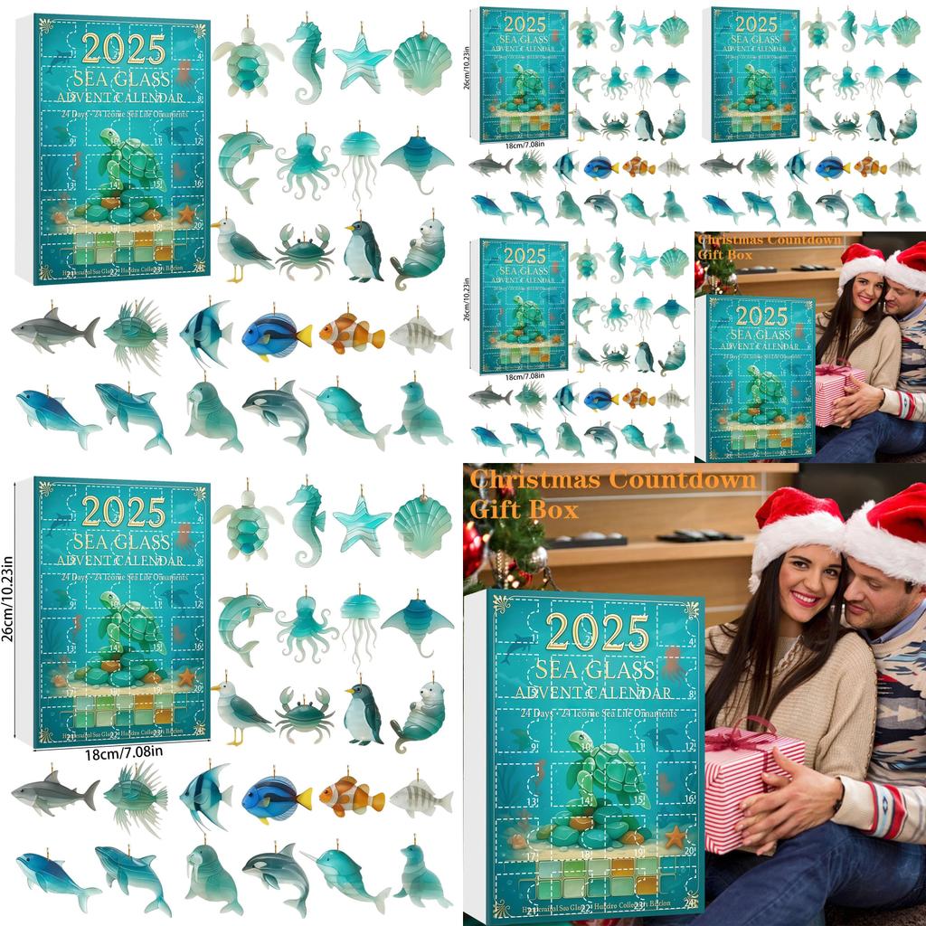 Marine Life Advent Calendar With Animal Acrylic Hanging Ornaments For Christmas Gift Exchange