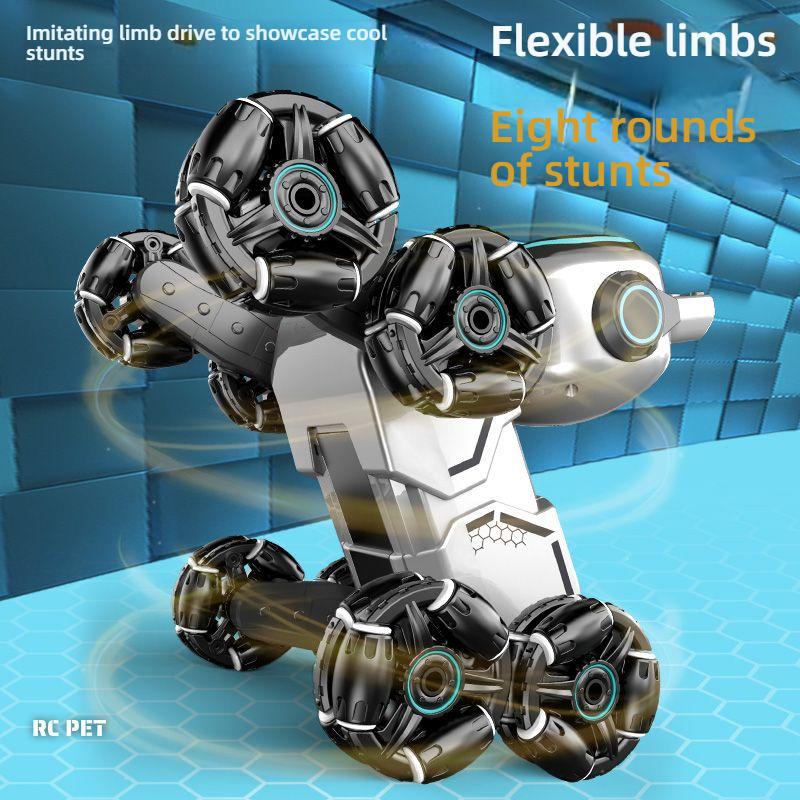 Children's Remote Control Eight-Wheel Stunt Robot Dog Gesture Sensing Electric Light Music Educational Robot Remote Control Car