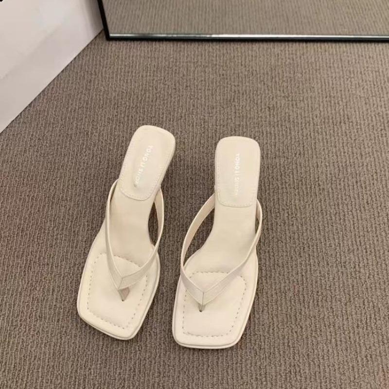 Women's Medium High Heel Slippers Summer People Slippers High Heels Fine Heel Clip Toe Shoes