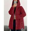 Women's Winter Long Female Warm Loose Plush Hooded Thick Coat Jacket Button Hooded Loose Coat Winter Outerwear