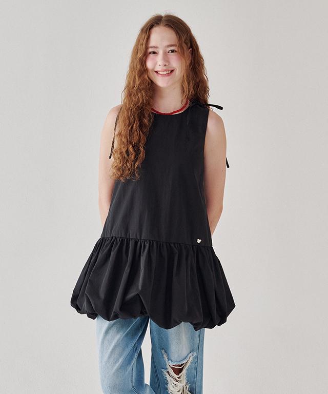 Ronron Shoulder String Pumpkin Mini Dress Black