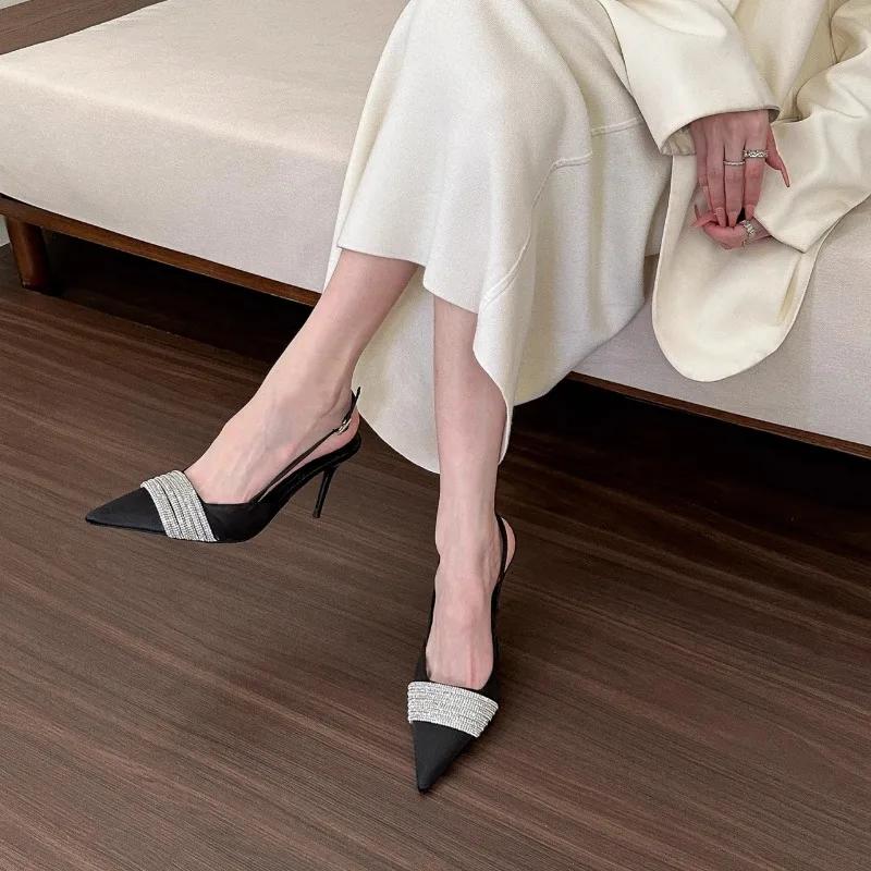 Fashion 2024 Brand Ladies Shoes Buckle Strap Women's Sandals Fashion Crystal Dress Sandals Women Sexy Pointed Toe Plus Size Heels Women