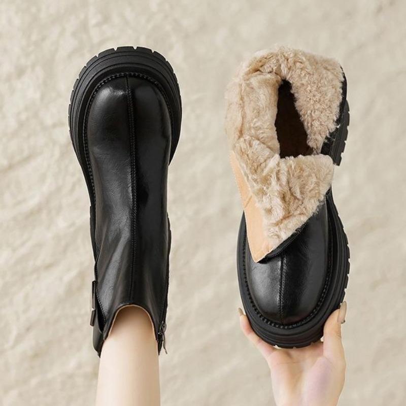 Fashion Autumn Winter New Women's Ankle Boots High Quality Wool Warm Platform Leather Boots British Chelsea High Heels Ladies Snow Boot
