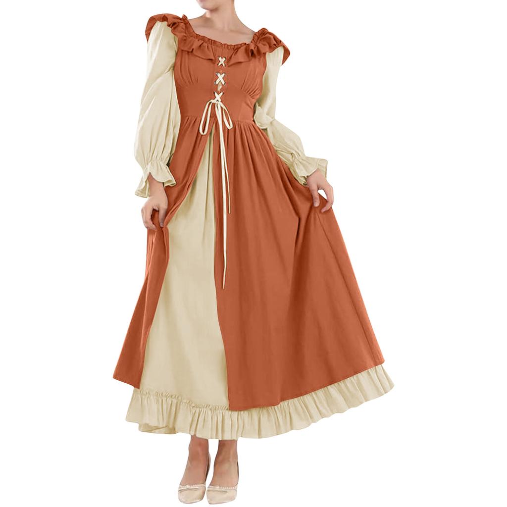 Damen-Vintage-Kleid mit Fliegenärmeln und elastischem Rücken