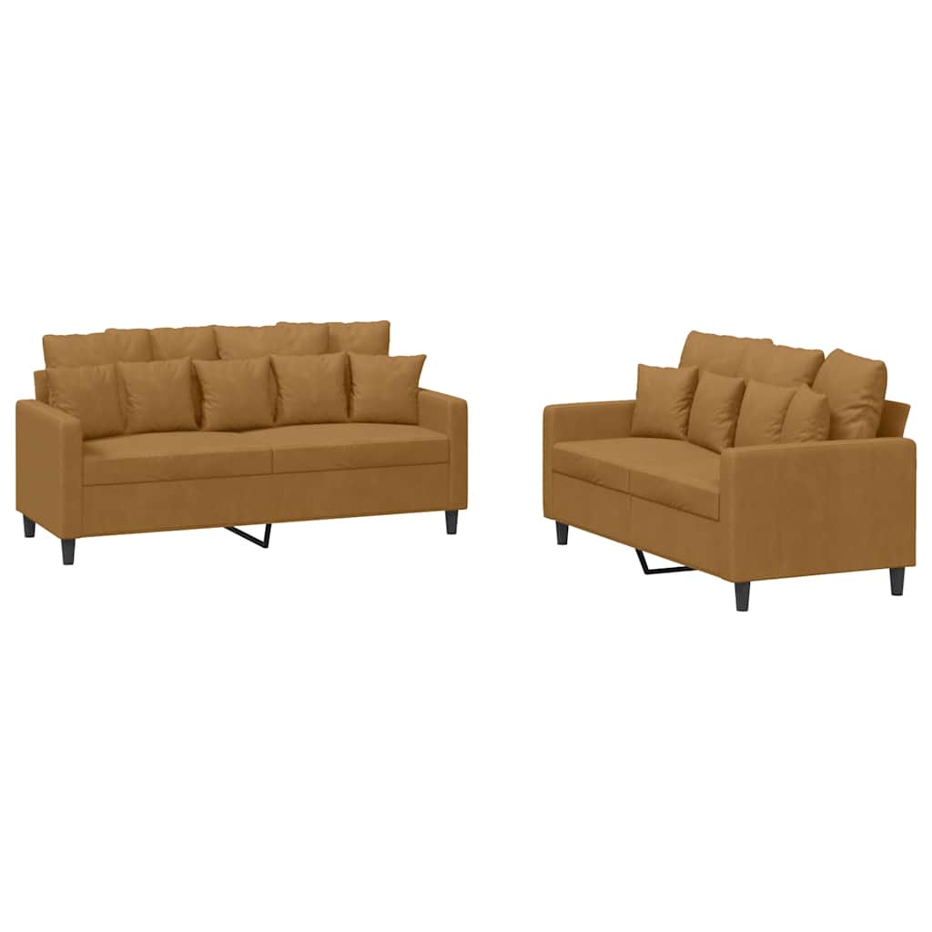2 Piece Sofa Set with Cushions Brown Velvet