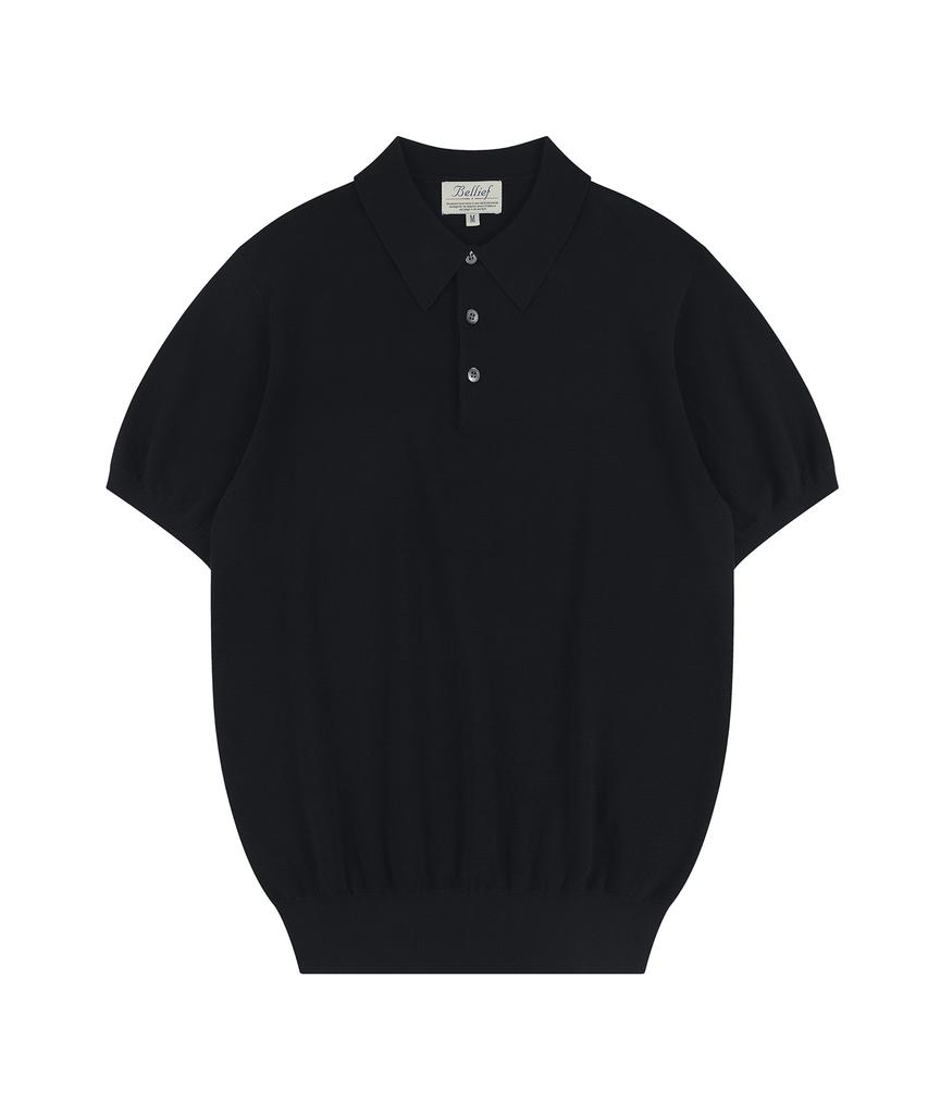 BELLIEF Essential Hard Twist Cotton Short Sleeve Polo Knit (Navy)