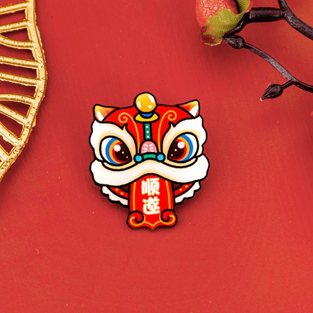 Lucky Acrylic Spring Festival Pin Dancing Lion Chinese Style Pin Exquisite Lion Dance Brooch  Girl