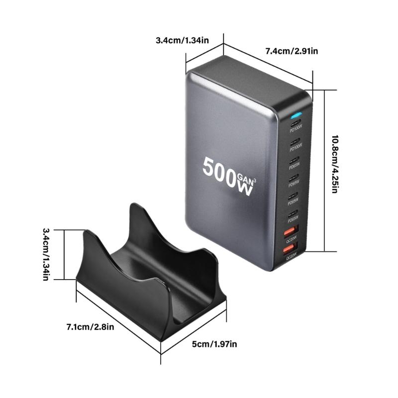 500W Desktop GaNs Chargers 6 USB C 2 USB A Charging Station Desktop Mutliport for Fast Chargers Laptop Power Adapter