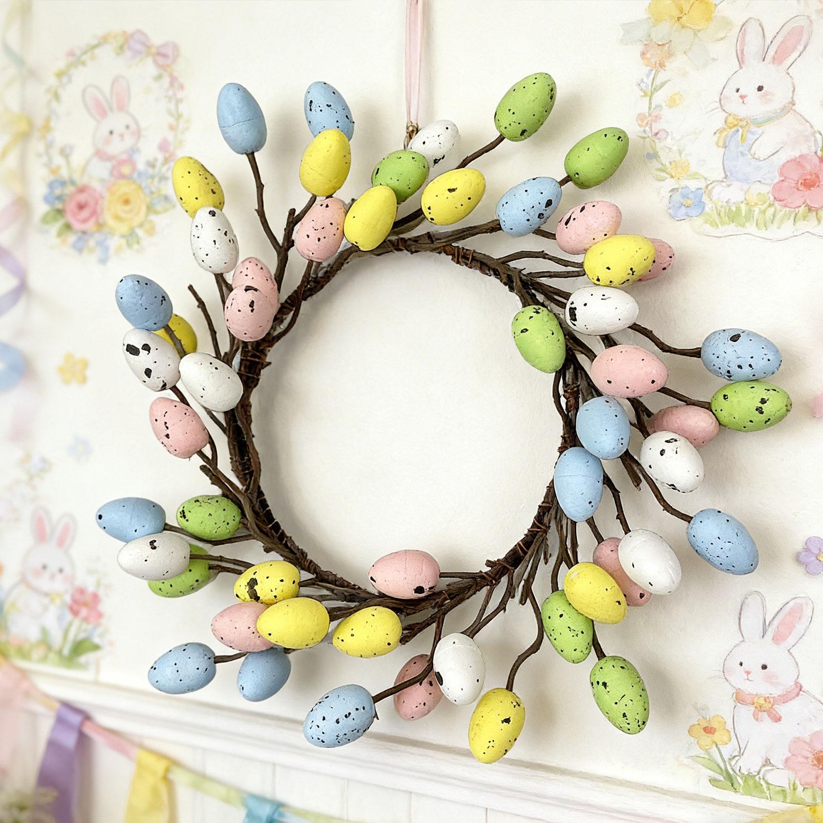 

Easter Wreath Easter Home Door Wall Decor Colorful Egg Wreath Spring Cute Garland for Porch Spring Summer Hanging Ornament Decor S