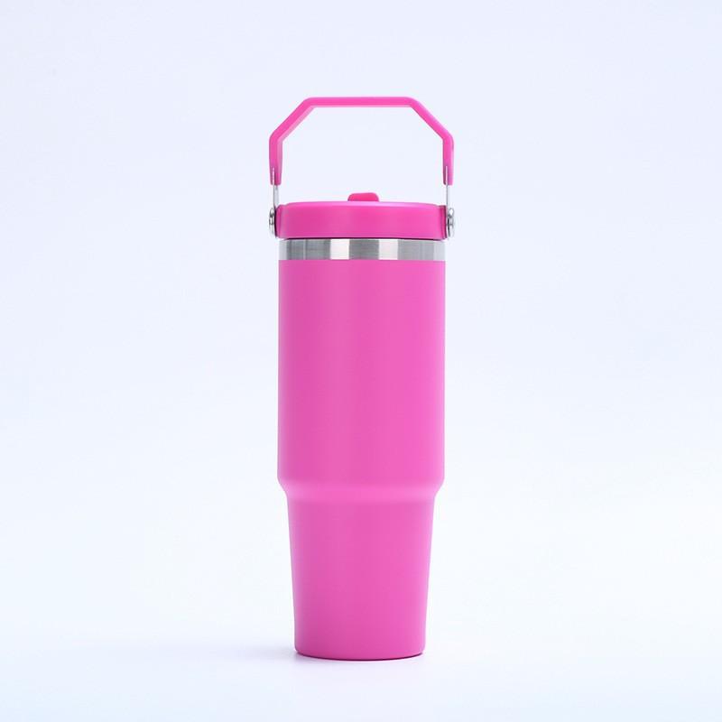 30oz Stainless Steel Travel Mug With Handle Straw Lid Vacuum Insulated Water Bottle Car Office Gym