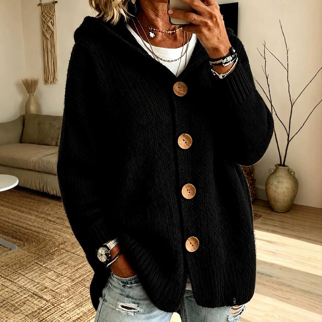 Cardigan Maglione con Cappuccio da Donna a Maglia, Colore Casual Manica Lunga Capospalla per Autunno Inverno