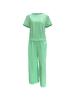 European Summer Pink Linen Women's Two-Piece Set: Short Sleeve Top & Wide-Leg Pants