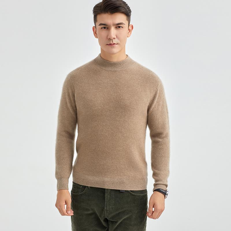 Men's Loose-Fit Semi-High Neck Cashmere Sweater for Autumn/Winter - Business Casual Style