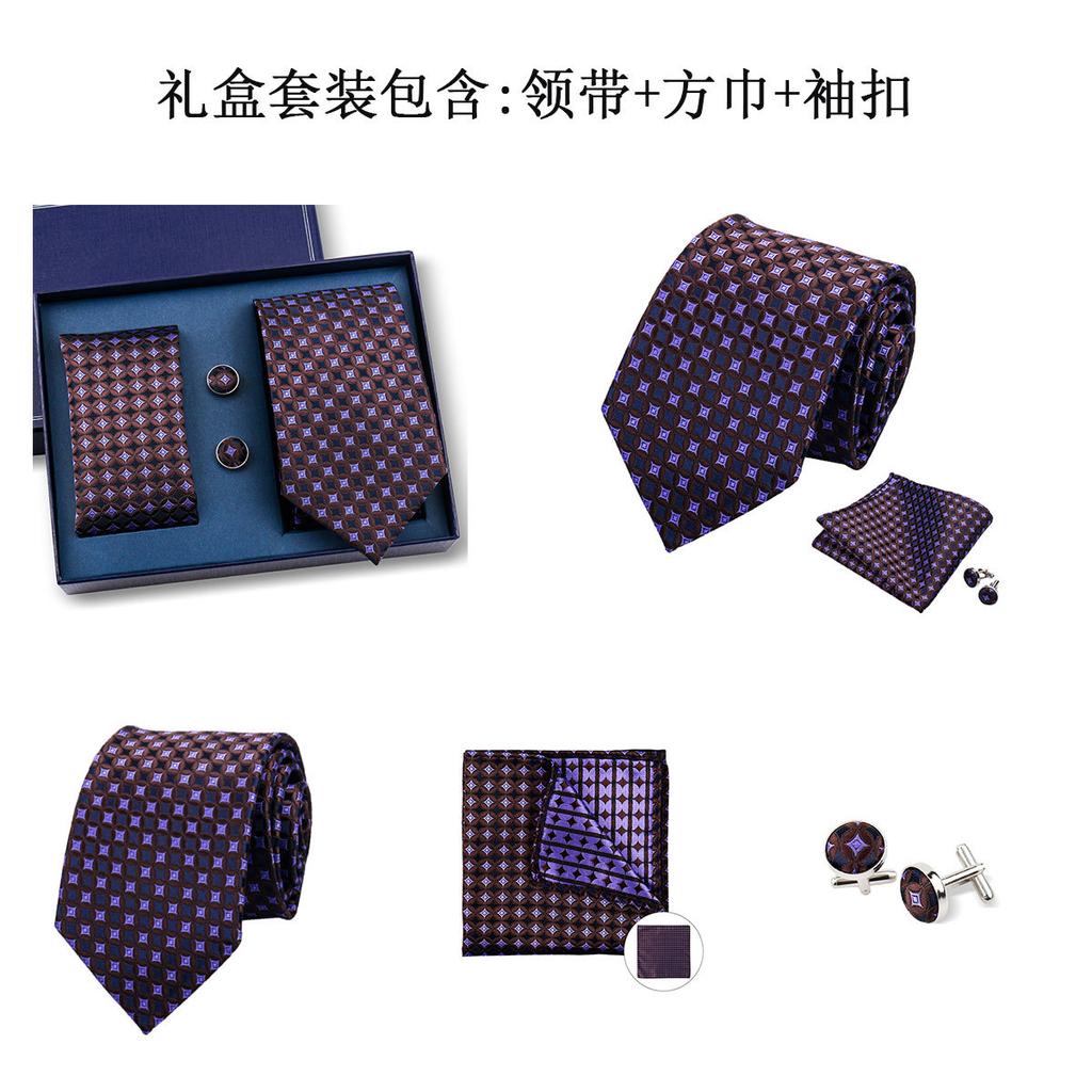 Tie Square Cufflinks 3-Piece Suit Retro Striped Hand Tie High-End Gift Box Set
