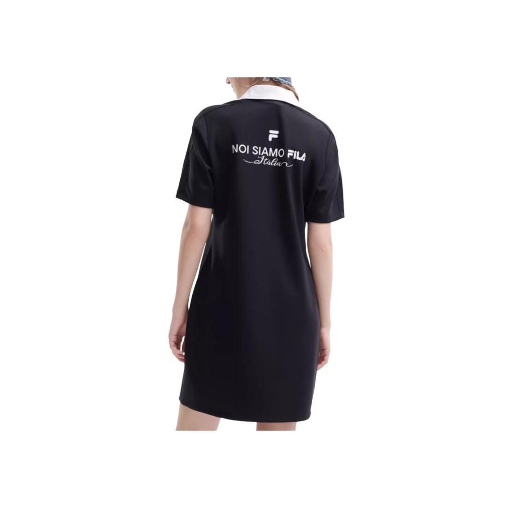 Fila Color Block Button Casual Polo Short Sleeve Dress Women Dresses Black T11W33330-1A