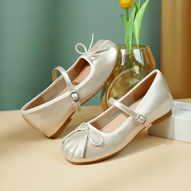 Bow inner height increase single shoes 5cm shallow mouth Mary Jane shoes women's ballet shoes